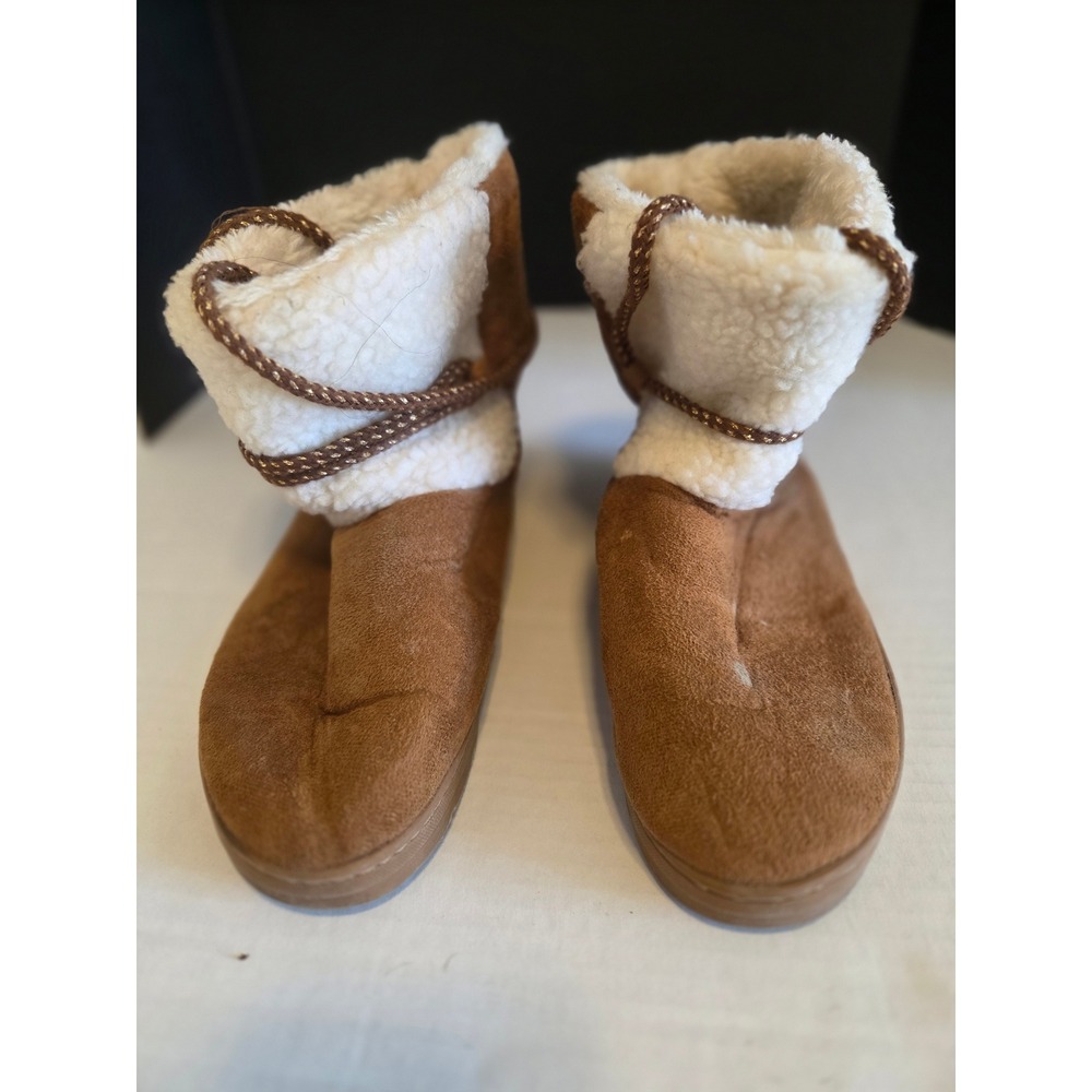 Faux Suede Ankle Boots with Shearling Trim Brown Size 10 RN121229